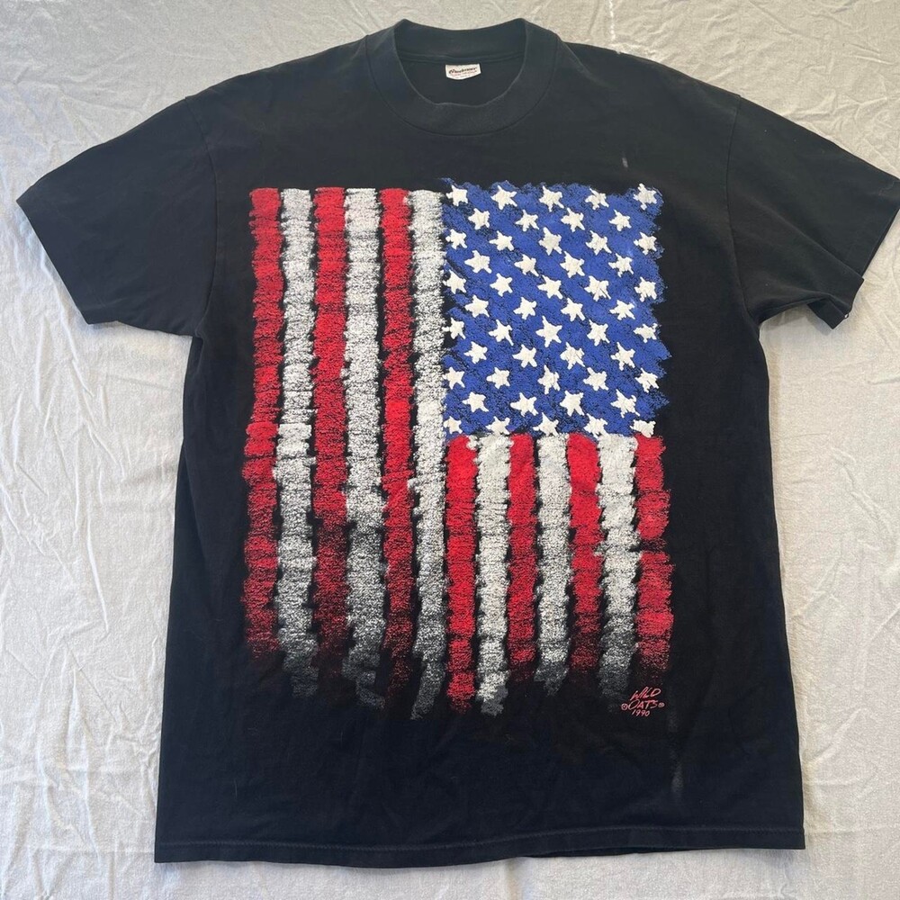 Wild Oats 1990 American Flag T-Shirt cotton tee American flag graphic xl